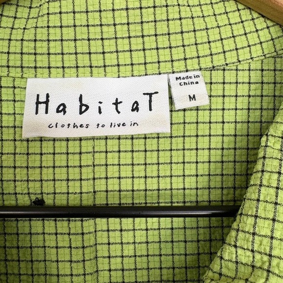 HABITAT Button Down Shirt Size Medium‎ Chartreuse Art to Wear Crinkle Gauzy - Picture 6 of 8